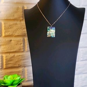 VTG Express necklace, silvertone, Abalone shell